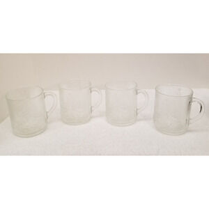 DURALEX made in France 11.5 ounces 4 clear cups with etched Christmas trees vint